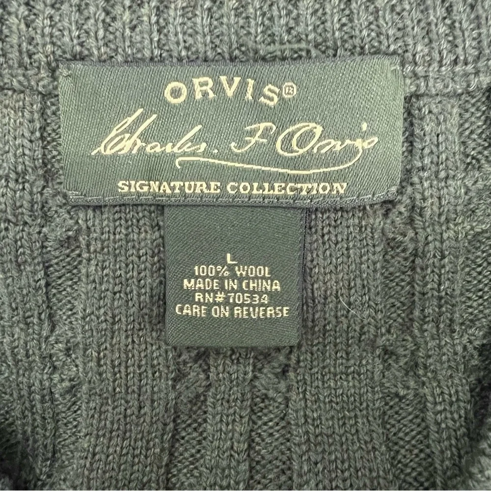 V-neck Cable Knit Green Wool Sweater Vest L Classic Heritage Preppy Academic